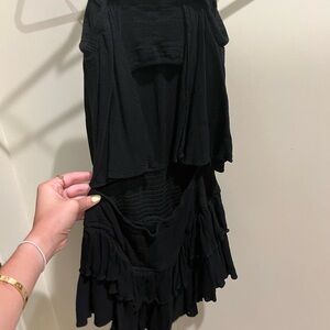 Strapless open back black romper